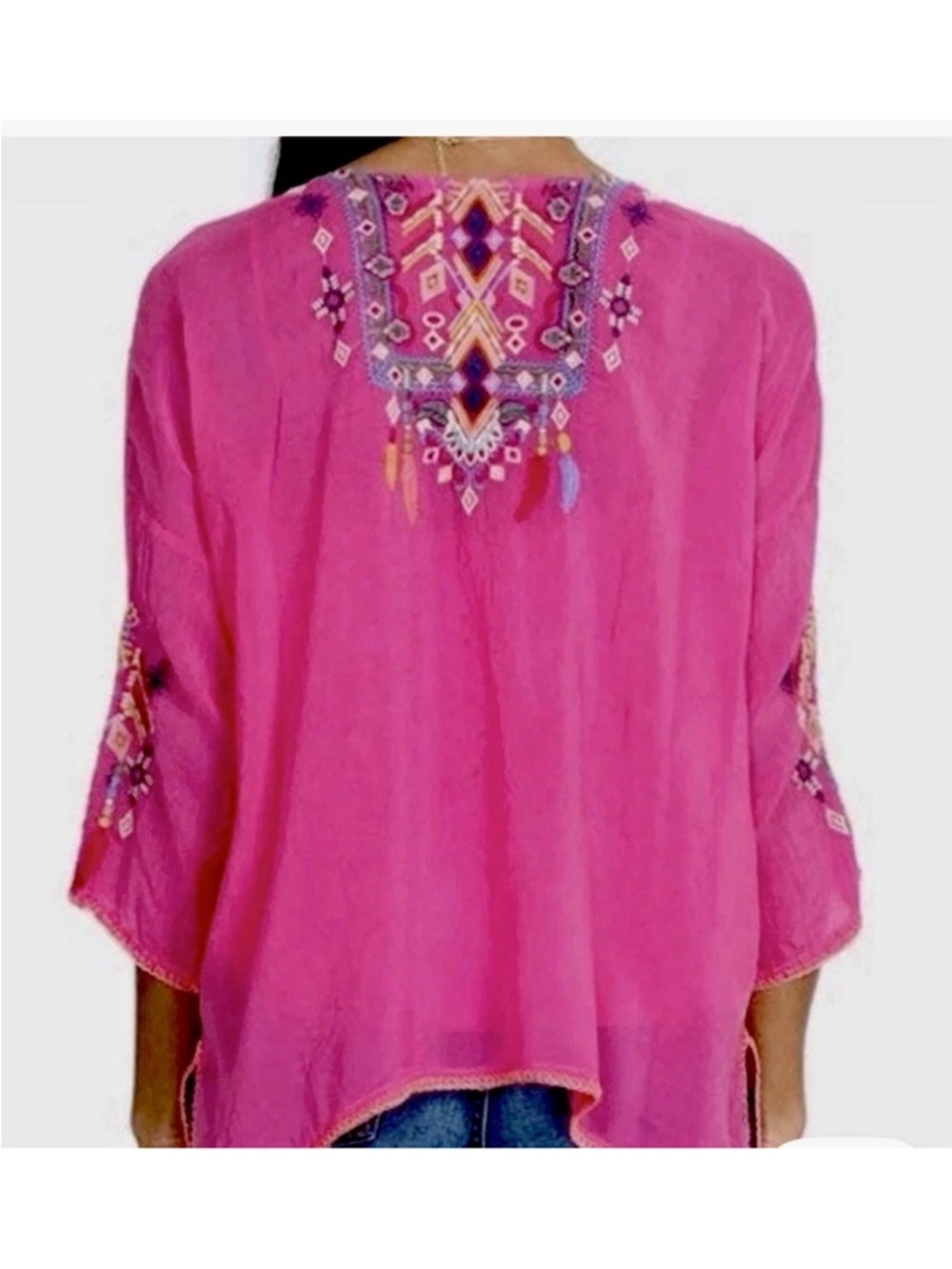 Johnny Was Paradise Pink Embroidered Boho Rangoon Blouse, NWT, L - Picture 4 of 16